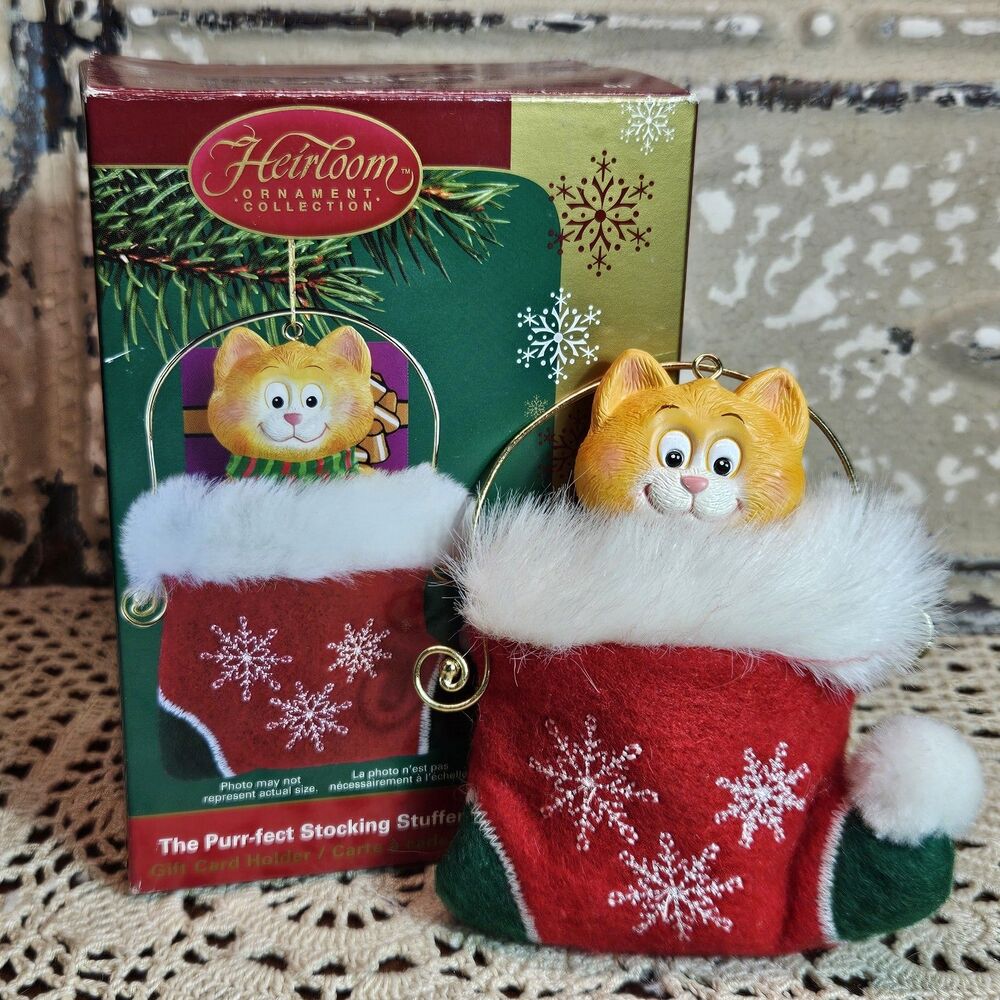NOS American Greetings Christmas Tree Cat in a Stocking Ornament w/ Original Box